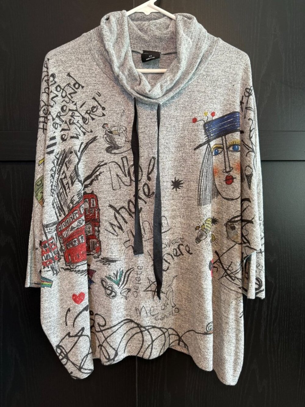 Inoah Women's Pullover Gray Cowl Neck Tunic Sweater XS Art To Wear Lagenlook